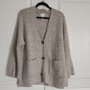 H&M Soft Ribbed V-Neck Cardigan - Light Gray